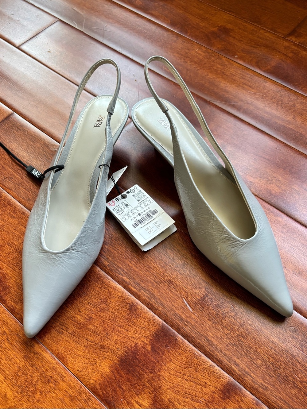 Zara grey Leather Slingback kitten Heels Size 7.5US / 38EUR